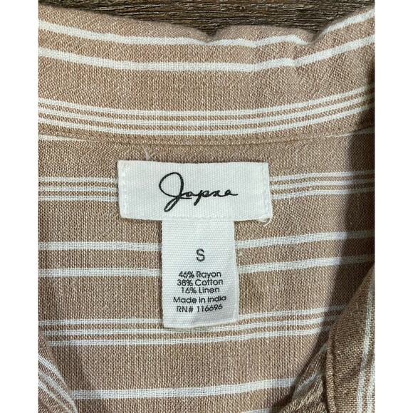 Japna Tan & Cream Collared Striped Button Down Short Sleeve Shirt Dress Sz S - Picture 2 of 6
